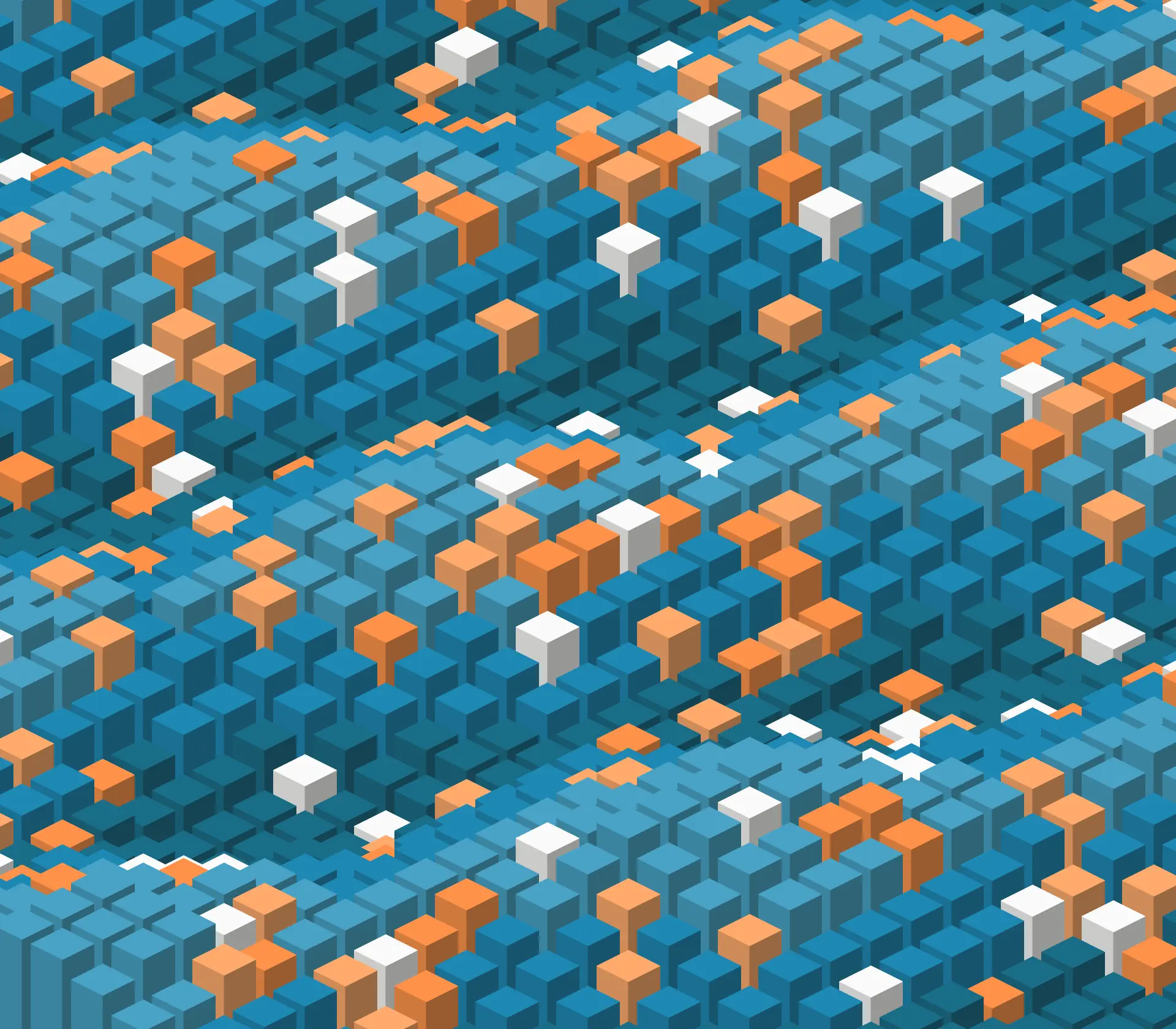 Digitale Meeresoberfläche aus kleinen Quadern in blau und orange: Symbolbild für die WordPress-Webseiten von Netzbauer Berlin